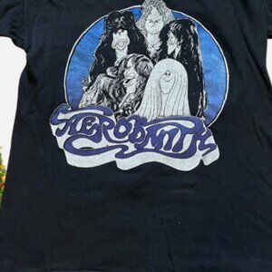 Vintage Aerosmith Band Caricature Graphic Black T-Shirt
